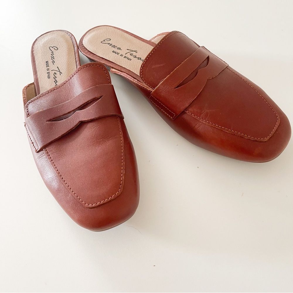 NEW Enzo Tesoti Leather Loafer Mules